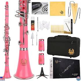 B0bhcxvndn Brand Rhythm Bb Clarinet With 17 Nickel Keys - Starter Kit Pink Case Stand Reeds