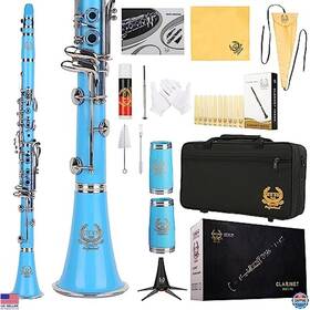 B0bhcxx466 Brand Rhythm Bb Clarinet With 17 Nickel Keys Light Blue Case Stand 10 Reeds And Kit