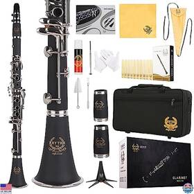 B0bhcygrtq Brand Rhythm Bb Clarinet 17 Keys Case Stand 10 Reeds And Cleaning Kit - Black/silver
