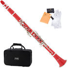 Mct-r Mendini Bb Clarinet Student School Red Abs Care Kit 11 Reeds Case 847848017230