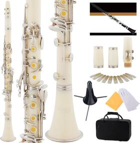 10769144 Mendini By Cecilio B Flat Clarinet With 2 Barrels Stand Reeds Hard Case - White