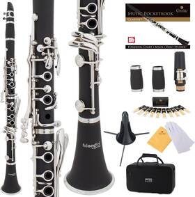 Mendini By Cecilio 847848049828 B Flat Nickel Clarinet With 2 Barrels For Beginner - Black