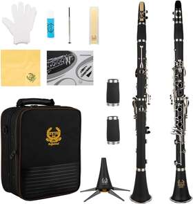 Rhythm 766429362388 New Open Box Bb Clarinet 17 Nickel Keys Black Kit For Beginners