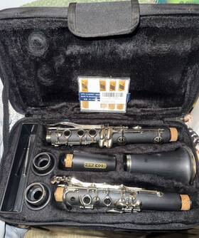 20180816-c2 Yinfente Clarinet Bb Key 17 Ebonite Unbranded Nickel Plates W Rovner Ligature