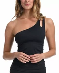 Blanca Womens Island Goddess Ruched One-shoulder Tankini Top Black Sz 8 12551. Fixed Price $60.45.