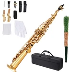 Gold Brass Straight Soprano Saxophone Flat With Case Straps Mouthpiece. Fixed Price $211.99.
