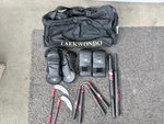 Ata Black Belt Academy Taekwondo Gear Bag Set W/ Pads & Practice Weapons. Fixed Price $140.00.