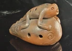 South American Folk Art Ocarina Terra Cotta Clay Lizard On Thing Flute Whistle. Fixed Price $69.95.