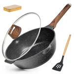 Deep Frying Pan Nonstick Cookware Set 5.5 Q Granite Skillet With Lid Spatula. Fixed Price $37.98.
