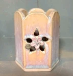 Handcrafted Studio Pottery Votive Candle Holder Signed Roberts Flowers Hexagon. Fixed Price $18.00.