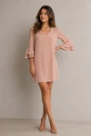 Charles Henry Blush Pink Ruffle Bell Sleeve Short Shift V-neck Dress Size M. Fixed Price $32.50.