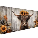 Cute Highland Cow Desk Pad Mouse Watercolor Painting Sunflowers Wooden La.... Fixed Price $26.32.