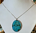 Vintage Artisan Kingman Turquoise Flat Pendant 18" Box Chain Necklace 925 Silver. Fixed Price $119.95.