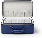 Handmade Blue Leather Travel Jewelry Box - 3 Layer Organizer For Women. Fixed Price $206.99.