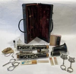 1940S Penzel Mueller Empire State B Clarinet H12694 With 3 Mouthpieces & Extras. Fixed Price $150.00.