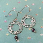 Artisan Hoop Earrings Garnet Flat Modernist Hammered Silver 925 Vintage Gift Box. Fixed Price $44.10.
