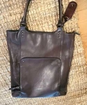 Premium Leather Laptop Bucket Travel Professional Tote Bag Case Espresso Brown. Fixed Price $79.99.